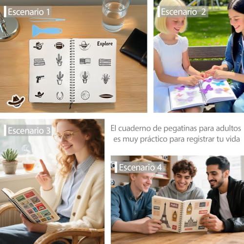 Álbum reutilizable para stickers A5, 2 unidades (negro y transparente), 30+30 hojas sueltas, 4 herramientas, almacenamiento de stickers, para journaling y proyectos artesanales miniatura 6