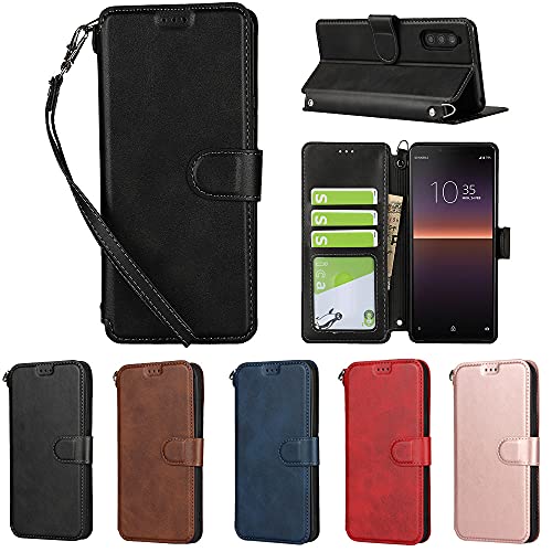 Eastwave Sony Xperia 10 II SO-41A ケース 手帳型 xperia 10ii sony 手帳式 カバーsony 10II 財布型 ケース 横置きスタンド 機能 PUレザー カード収納 衝撃吸収 軽量 超薄型 ベルト付き—ブラック