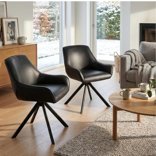 Image of Set of 6 Chairs 360 Degree Rotating Legs Stylish, Modern, Elegant & Comfortable PU Leather Arms Chairs for Dinning Living Hotel Cafe (6 Chairs) (Black Set of 6)