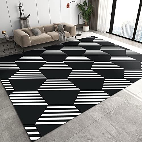 Black and White Tiles Area Rugs, 3D Geometric Regular Hexagon