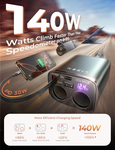 Save 15% on LISEN Car Cigarette Lighter Splitter with Retractable Charger - Image 3