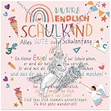 Werfunee Einschulung Geschenk Schultüte Mädchen Einhorn Halskette für Schulkind 2025- Füllung Schulanfang Glücksbringer mit Grußkarte Geschenkbox