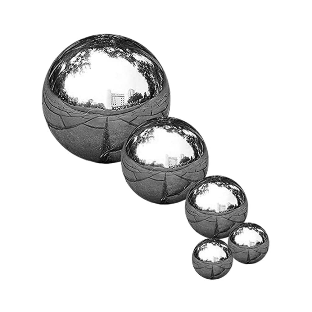 Operitacx5pcs Garden Gazing Ball, Stainless Steel Silver Garden Balls, Outdoor Globes Polished Hollow Reflective Sphere for Outdoor Lawn Decor