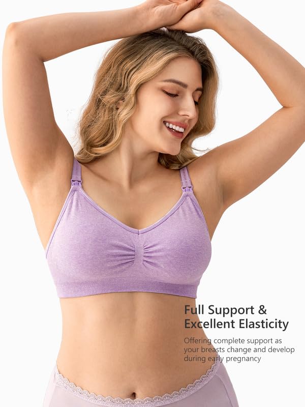 Image of Angelhood Womens Seamless Sleep Nursing Bra,Breastfeeding Maternity Bra with Remove Bra Pads Extenders Pack of 3