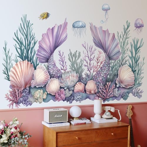 Vinilos decorativos mundo marino con sirena 2 paneles miniatura 6