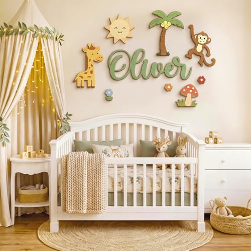 SOUVENIQUE Personalized Name Sign for Nursery, Custom Wooden Name Signs for Kids Room, Nursery Baby...