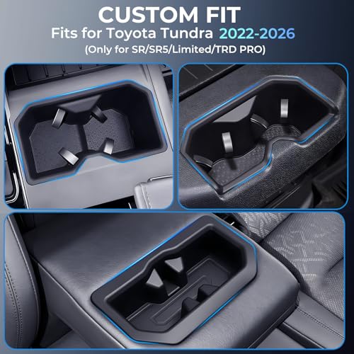 Image of 3PCS Cup Holder Inserts for Toyota Tundra 2026 2025 2024 2023 2022 (Only Fits for SR /SR5 /Limited /TRD Pro), Interior Accessories Front & Rear TPE Cup Holders Covers Protector, Black