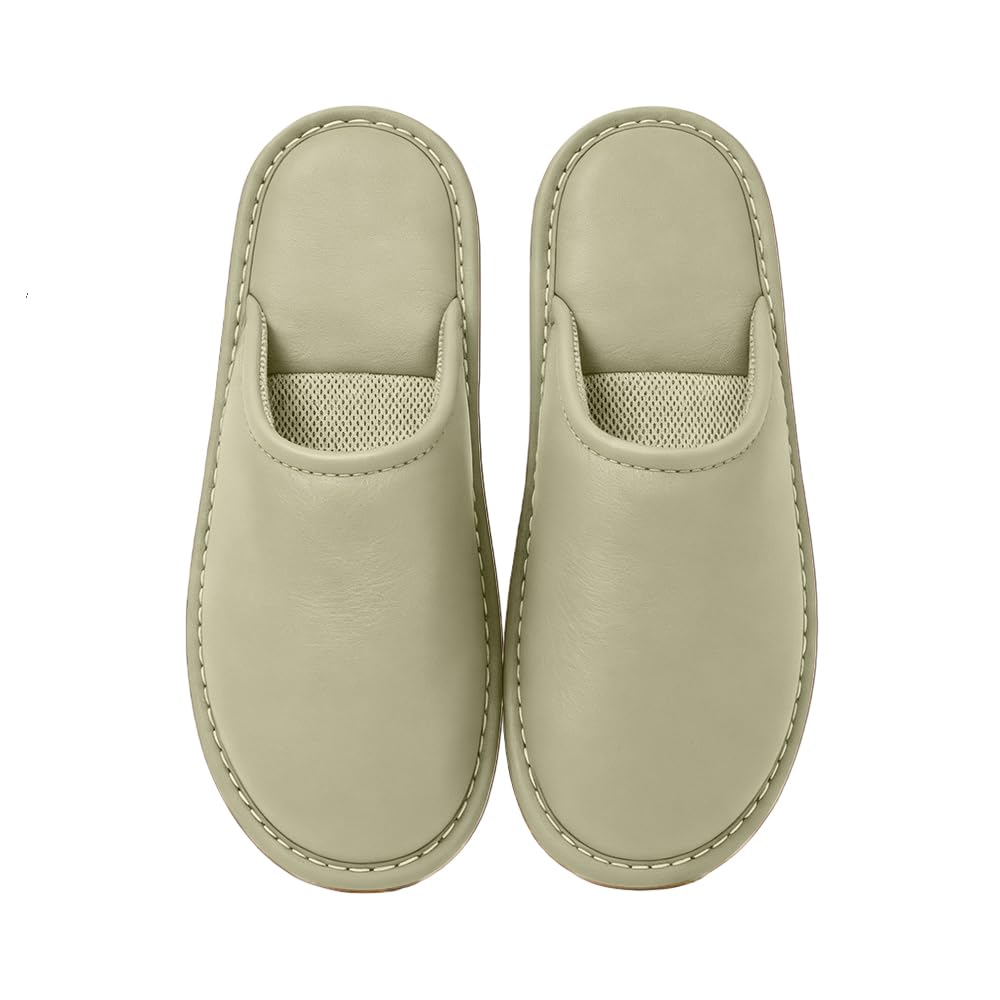 Leather Slippers with Breathable Mesh Footbed, Textured Faux Leather Design, Men’s and Women’s Indoor Leather Slippers