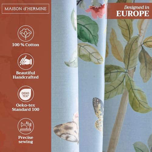 Image of Maison d' Hermine Curtains for Living Room 100% Cotton 50 inchx124 inch (Pack of 1) | 124 inches long Light Filtering Curtains for Windows Bedroom with Rod and Loop Pockets - Canne - Pastel Blue