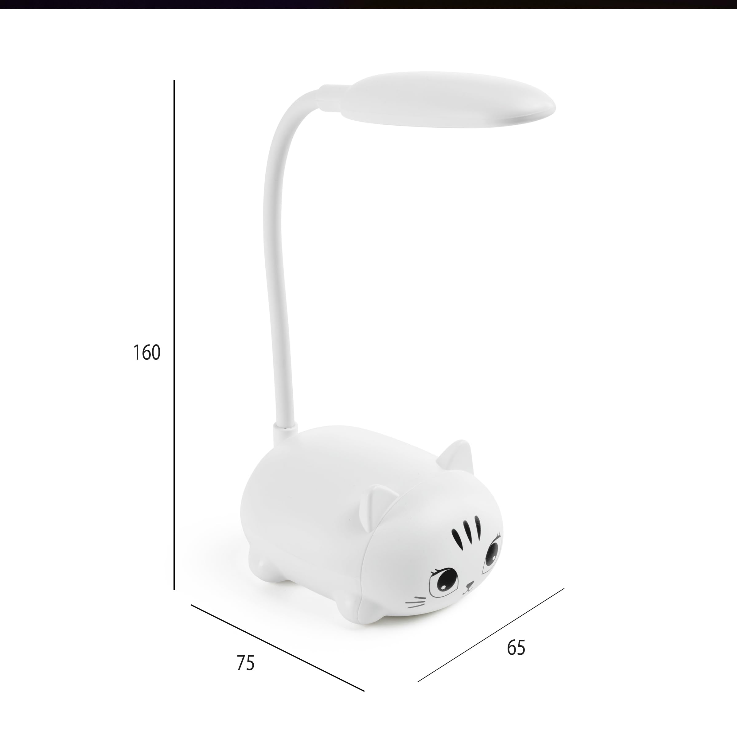 Back2Fun - Lámpara de escritorio infantil con forma de gatito, Luz LED cálida, Cuello flexible, Minilámpara portátil para niños recargable USB, Pensada como luz de noche o para estudiar