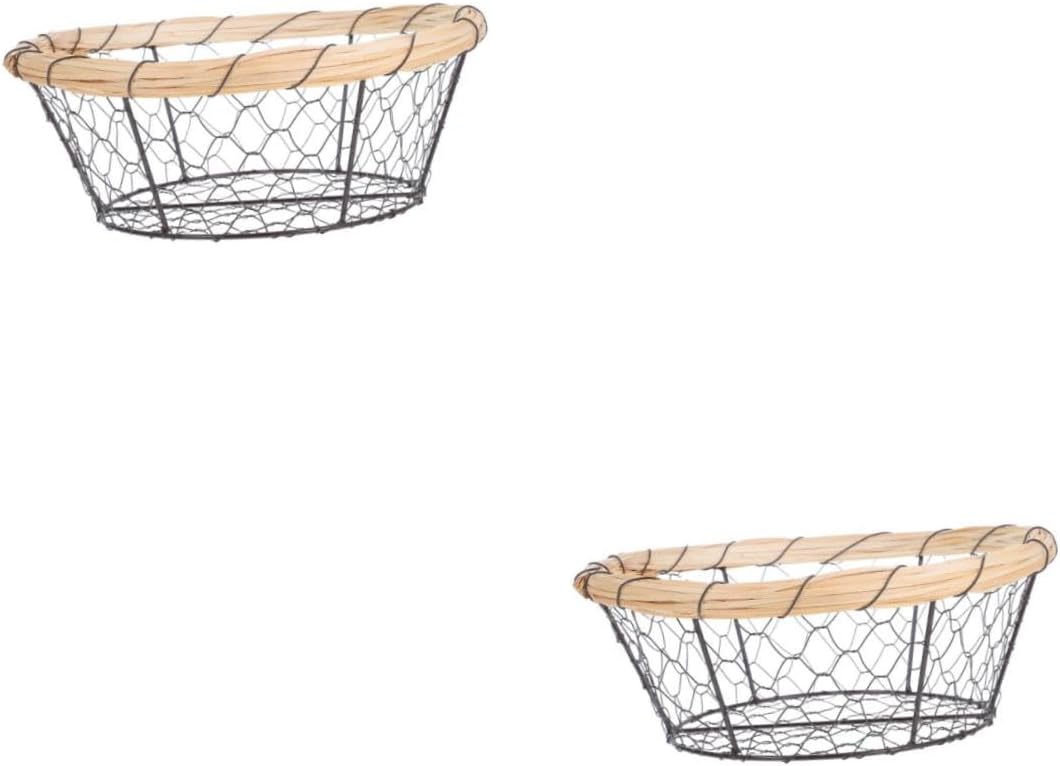 3個の鉄製バスケット 通気性メッシュデザイン 折りたたみ式 省スペース 鶏の卵ホルダー 野菜かご フルーツボウル 木製収納 モダンシ