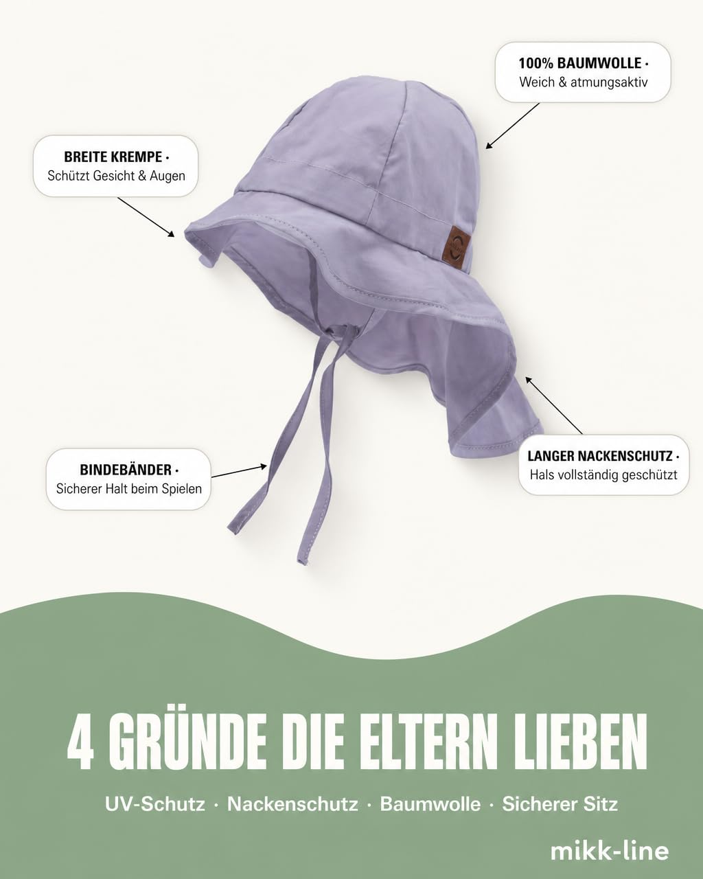 Mikk-line Sombrero para el sol para bebé, protección UV, 50, protección para el cuello, sombrero de sol para bebé, gorra con visera para niños y niñas, gorro de verano ligero para una protección