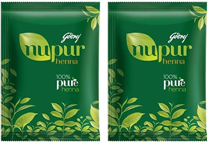 Godrej Nupur 100% Pure Henna Powder for Hair Colour (Mehandi) | for Hair, Hands & Feet (500g) (Pack of 2)