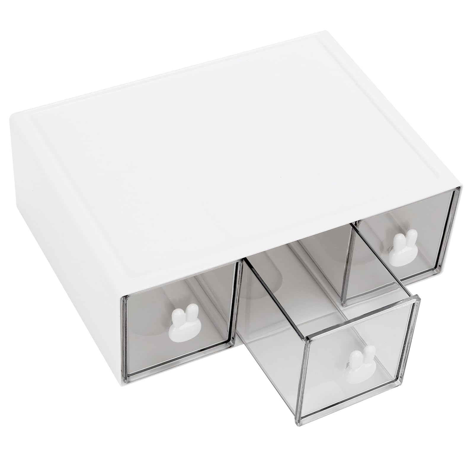 SINJEUN 2 scatole da tè impilabili da 23 x 17 x 8 cm, con 3 cassetti, in plastica con adesivo, scatola per tè, caffè, cucina, bagno, ecc