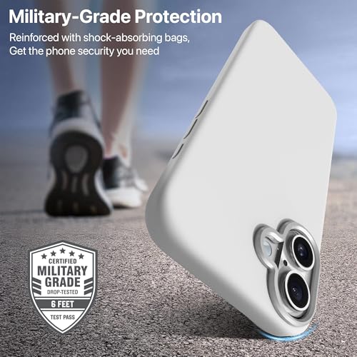 Image of eller sante Silicon Back Cover Case for iPhone 16 Plus Scratch Resistant TPU Shockproof 6ft Feet Drop Protection Support Mag-Safe Wireless Charging- White