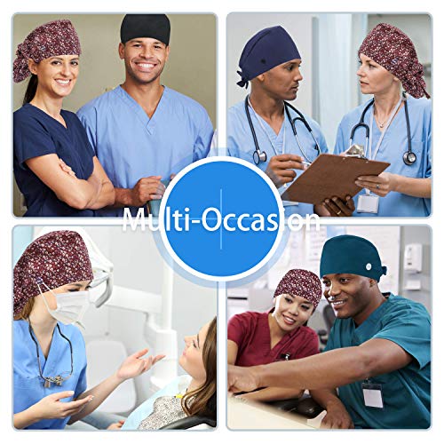 Image of QBA Adjustable Working Cap with Button, Satin-Lined Hat, Cotton Working Hat Sweatband, Elastic Tie Back Hats Unisex