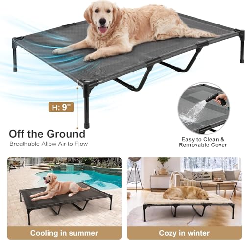 petizer Erhöhtes Hundebett für extra große Hunde, Outdoor-Hundebett, wasserdicht, erhöhtes kühlendes Haustierbett, waschbar, atmungsaktiv, XXL-Hundebett mit Stützstangen – bis zu 90 kg, unzerstörbar