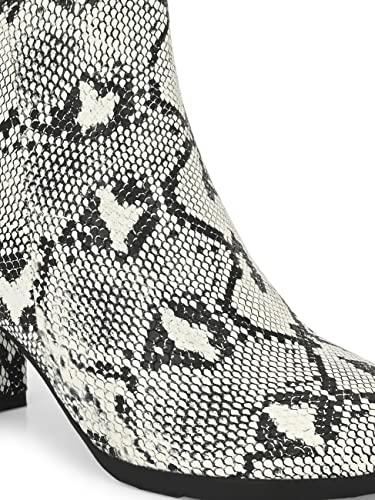 Image of Delize Off White and Grey Women, Reptile Print Leather, mid Heel Plain Ankle Boots