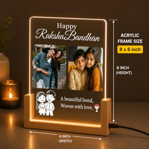 Image of Personalized Raksha Bandhan Acrylic LED Lamp with Custom Photo (Multi-Coloured)