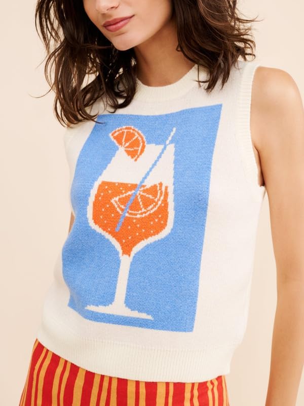 Women Cute Graphic Knit Sweater Vest Sleeveless Ribbed Knit Tank Top Lobster Print Summer Fall Streetwear - Image 2