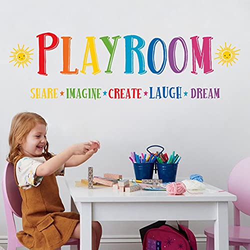 Mfault Large Playroom Rule Wall Decals Stickers, Inspirational Create Share Imagine Laugh Dream Quotes Nursery Classroom Decoration Neutral Bedroom Art, Motivational Words Toddler Kids Room Home Decor #TOP4