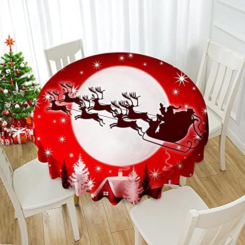 SporGenius Round Christmas Tablecloth Featuring Flying Reindeer, Durable and Wrinkle-Resistant Versatile Tablecover for Family (50")