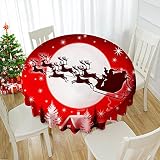 SporGenius Round Christmas Tablecloth Featuring Flying Reindeer, Durable and Wrinkle-Resistant Versa