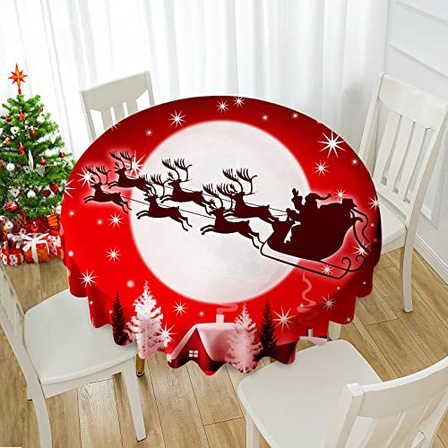 Sporgenius Round Christmas Tablecloth Featuring Flying Reindeer, Durable And Wrinkle-Resistant Versatile Tablecover For Family (50") #TOP12