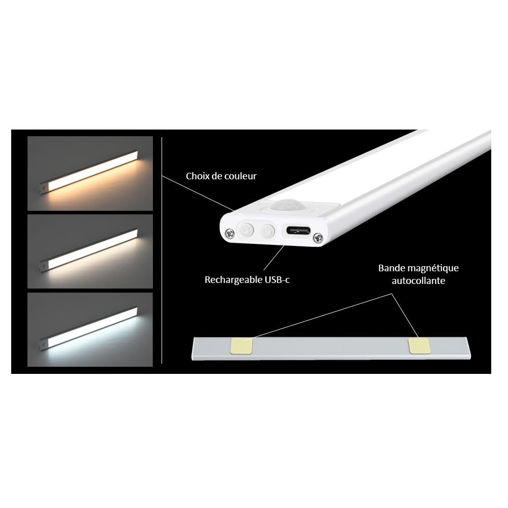 KYF - Lot de 2 Barres LED Ultra Slim à Détection de Mouvement 190 Lumen 60 cm, Éclairage Intérieur