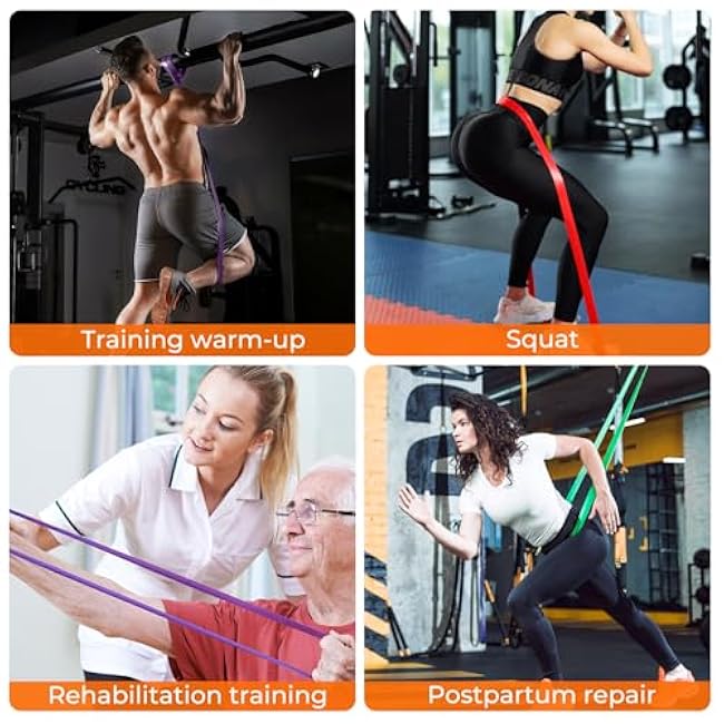 Resistance Bands Set, Exercise Workout Pull Up Assistance Bands with 6 Resistance Levels, Muscle Training Straps for Fitness, Working Out, Body Stretching, Physical Therapy, More