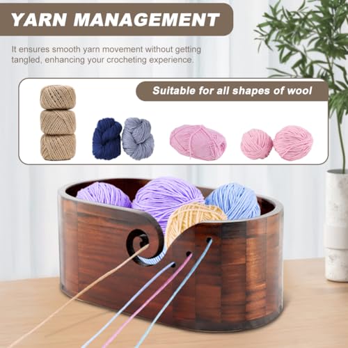Image of Wooden Crochet Bowl, Multi-Hole Yarn Holder for Knitting, Gift for Mom, Wife, Girlfriend & Knitting Lovers (Brown)