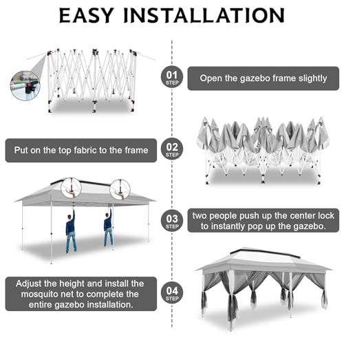 Image of COBIZI 10x20 Pop up Canopy Tent - 12x20 Gazebo, Party Tents for Parties, Carpas para Fiestas, Large Outdoor Popup Patio Screened Gazebos, Shelter Tents with Net for Backyard, Commercial,Light Grey