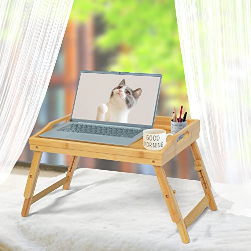 Bed Tray Table For Eating - Bamboo Breakfast Food Table With Phone Tablet Holder - Adjustable Height Serving Tray With Folding Legs On Lap Sofa - Portable Laptop Snack Platter For Bedroom Picnic #TOP7