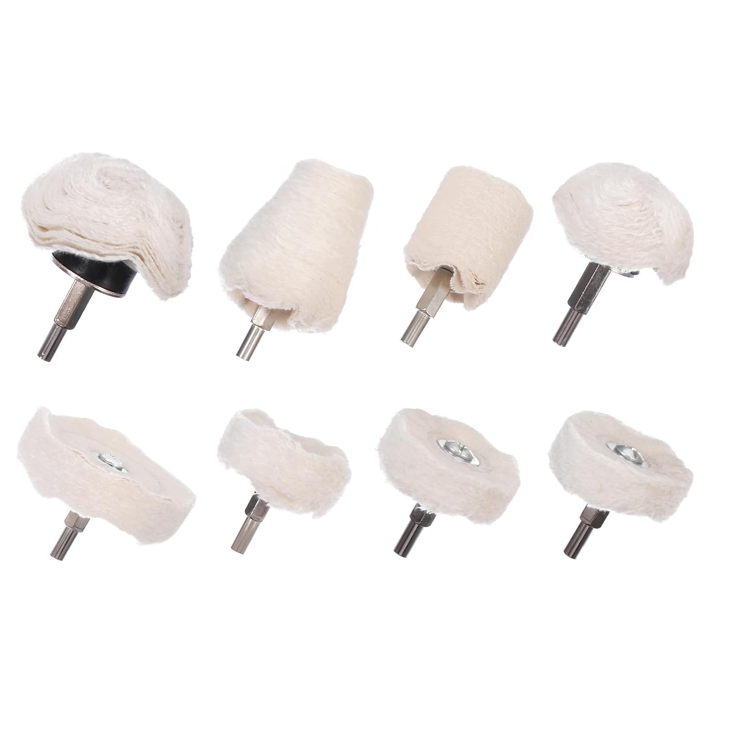 BETOOKY 8pcs 6mm Mandrel Polishing Wheel Set with White Cotton Buffing Pads for Drill Polisher, Metal Surface Mirror Buffing Kit for Power Rotary Tools