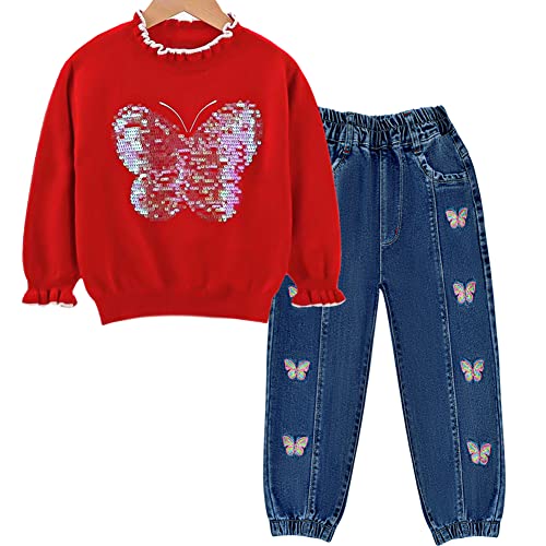 Image of Peacolate 18M-7T Toddler Big Girls Pants Clothing Set 2pcs Cotton top and Jeans