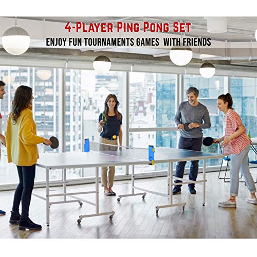 N1fit Ping Pong Paddle Set - 4 Professional Rackets, Retractable Net, 6 Pig Pong Balls, Carry Case - Indoor and Outdoor Table Tennis Play