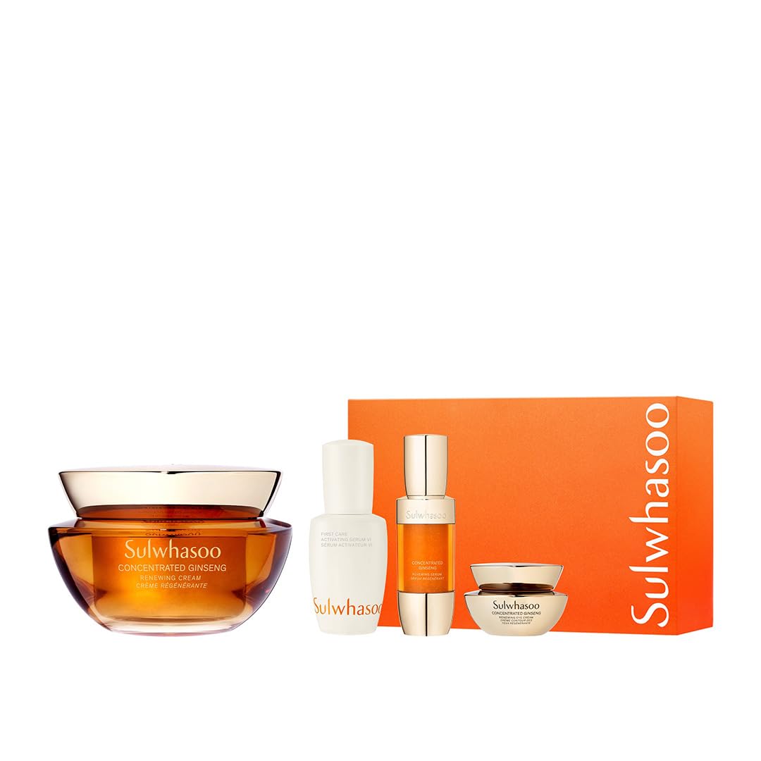 SulwhasooConcentrated Ginseng Rejuvenating Cream Set - Korean Ginseng-Powered Skincare 4-piece Gift Set, Strengthens Skin Barrier, Visibly Improves Wrinkles, Includes Full-size Cream
