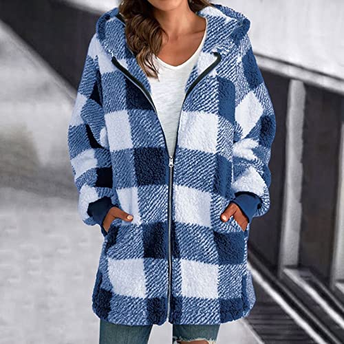 Womens Flannel Shacket Jacket Lightweight Zip Up Fleece Plaid Hoodies Warm Plush Long Hoodies for Women Zip Up Plus Size2