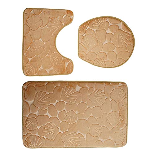 Oumefar 3 Stück/Set 3D Muscheldruck Badmatten Set Staubdichte Konturmatte Wasserabsorbierend Schnelltrocknende Badematte… – Bild 3