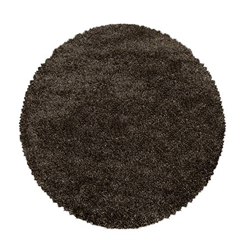 Carpettex Hochflor Teppich Wohnzimmer Shaggy Flokati Teppich Modern Einfarbig 200 cm Rund Braun...
