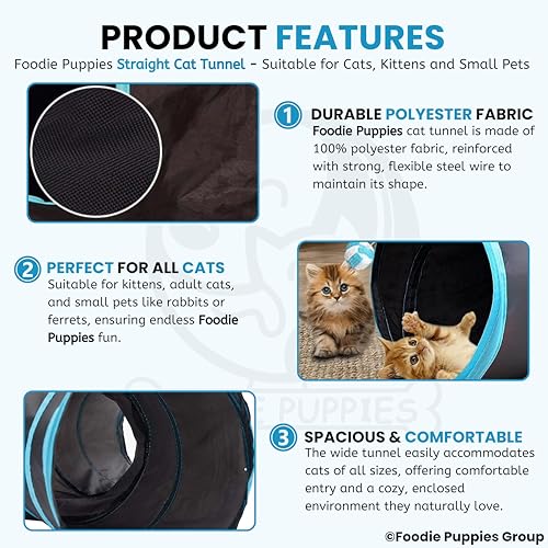Image of Foodie Puppies Pet Foldable Straight Cat Tunnel (Blue & Black) for Cats, Kittens, Rabbits & Guinea Pigs | Interactive Play Tube with Peek Hole | Fun Indoor & Outdoor Hiding & Training Tunnel Cave