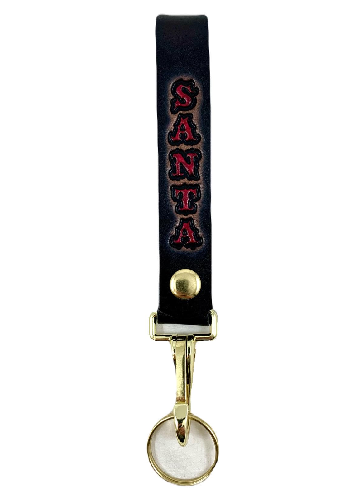 Made in USA - Santa Claus Leather Fob for Belt, Heavy Duty, Key Chain, Ring, Holder, Magic Key Accessory