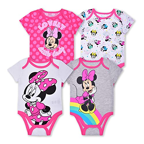 Image of Disney 4 Pack Minnie Mouse Short Sleeve Baby’s Creeper Set, Creeper Bundle for Girls