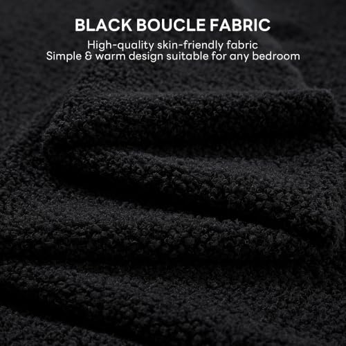 Image of LIKIMIO Queen Bed Frame with USB Ports & Wingback Headboard, Black | Boucle Upholstered Platform Bed, Sturdy Slat Frame, No Box Spring Needed, Fits Living Room and Apartment.