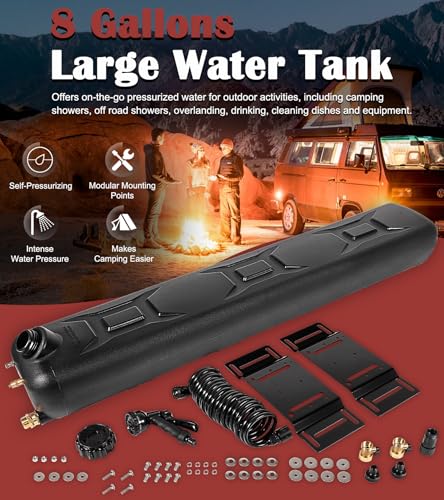 Image of Portable 8-Gallon Pressurized Water Tank for Camping Showers, Roof-Rack Shower, Overlanding, Water Storage & Outdoor Activities Water Supply - Roof Rack Mount for Trucks & Off Road Vehicles