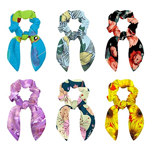 Chouchous en satin à motif palmier : lot de 6 élastiques cheveux rétro