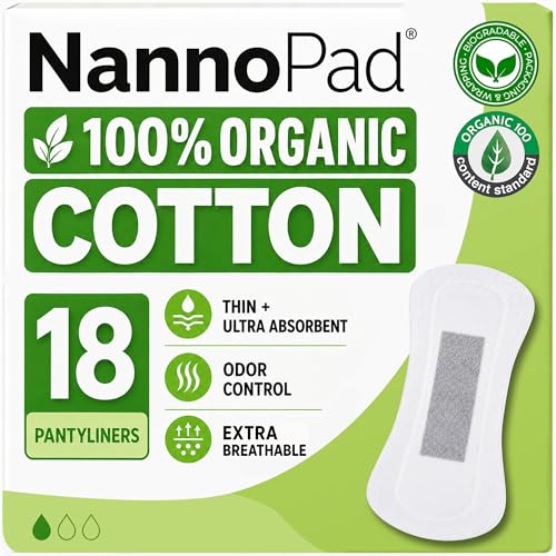 Image of Organic Panty Liners for Women - 100% Organic Cotton Pantiliners for Daily Use - Unscented, No Dyes, No Chlorine, Hypoallergenic - Ultra-Thin, Light Absorbency - (1 Pack, 18 Count) 6.1″