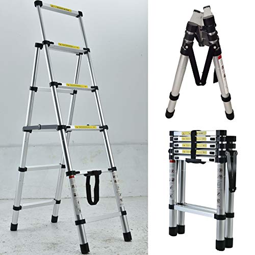 4+5 Step Ladder Aluminum 4.4Ft Telescoping Ladder Lightweight Portable A-Frame Ladders With Arm-Design, 330Lbs Load Capacity Widen Step Pedal Folding Step Ladder Easy To Transport Or Store #TOP2