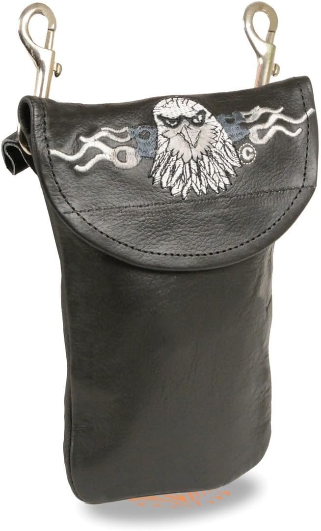 Milwaukee Leather SH506E Unisex Leather Belt Bag with ‘Eagle Head’ Embroidery