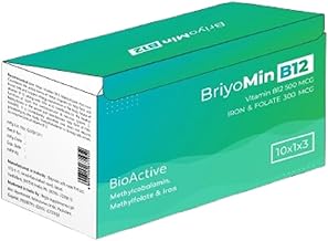 BriyoMin B12 - Bioctive Vitamin B12 500 mcg (as Methylcobalamin), with 300 mcg Folate (as methylfolate) with Iron Supports Heart & Nerve Health, Blood Cell Function